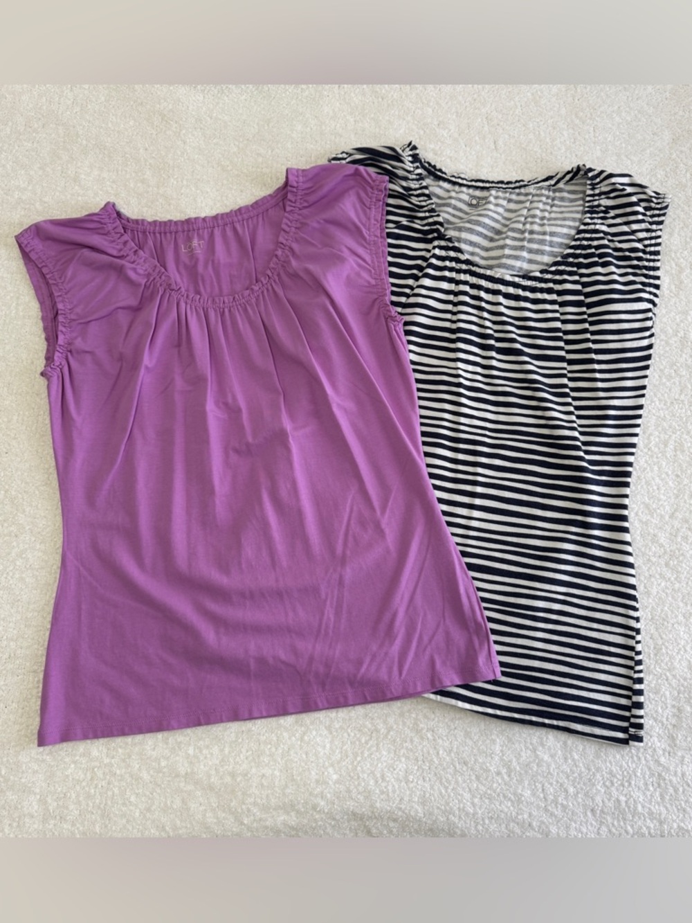 LOFT Women's Lavender and Navy/White Scoop Neck Cap Sleeve Tank Bundle (2)